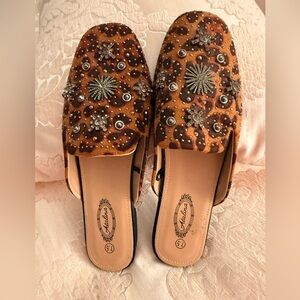Catalina Leopard Print Embellished Mules